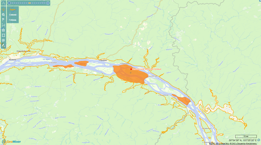 Карта водохранилища богучанского