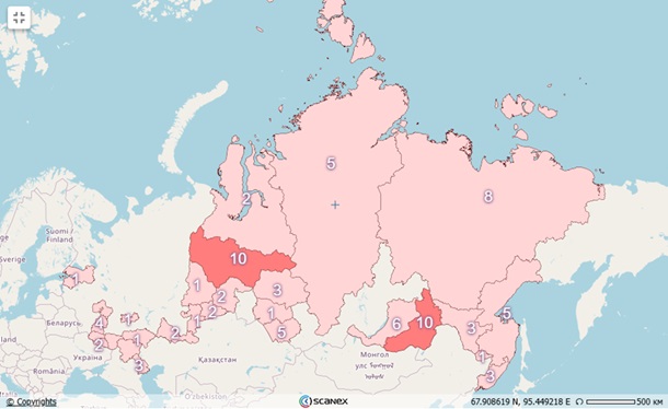 Рис.7. Карта пожарной обстановки РФ за 2 июня 2025 г. 