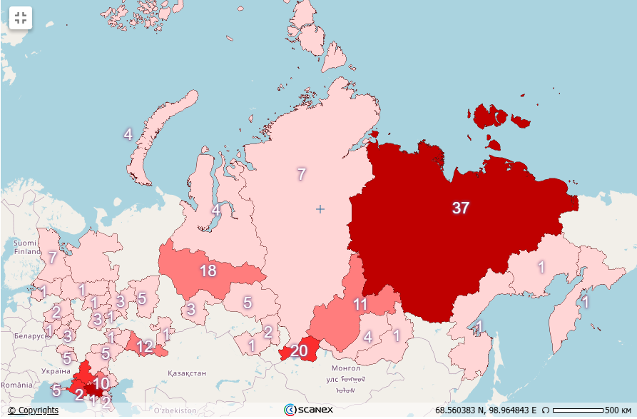 Рис. 7. Карта пожарной обстановки РФ за 28 июля 2025 г.
